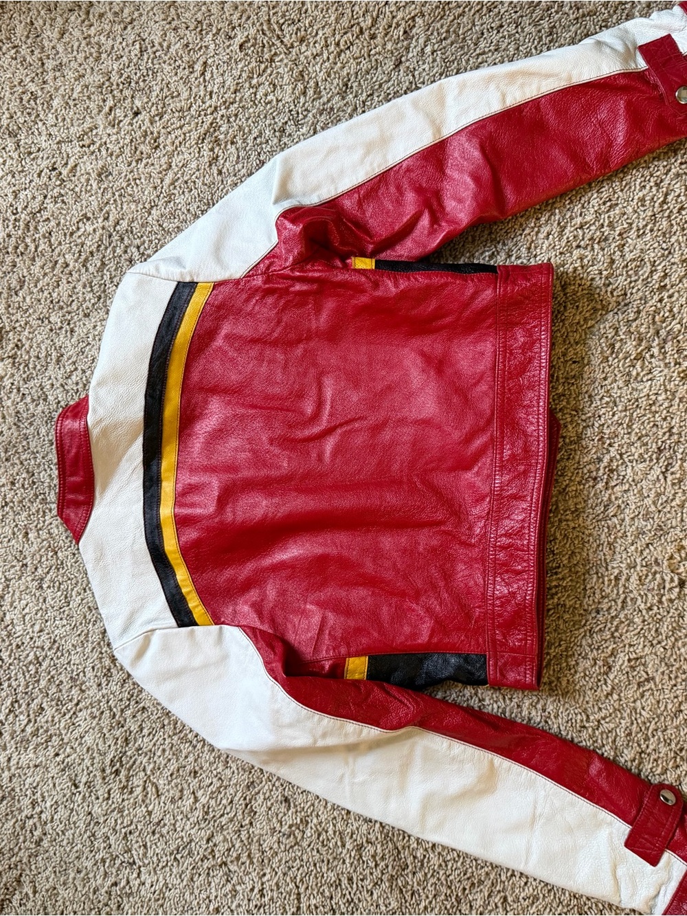 Women’s Red Colorblock Leather Racing Jacket - Picture 3 of 4